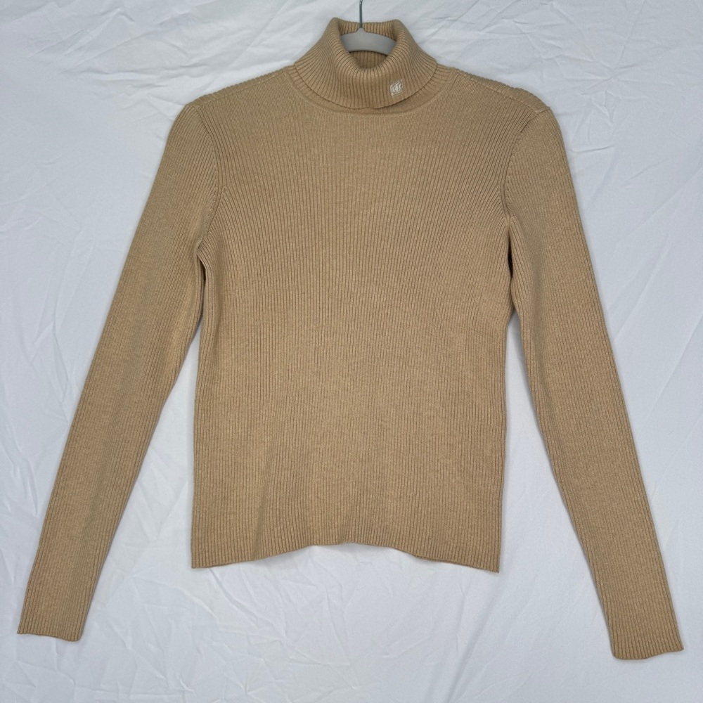 EUC Ralph Lauren Embroidered Tan Turtleneck Petite Small